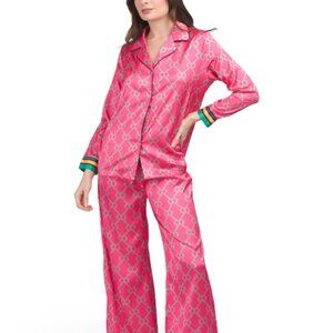DALIA MACPHEE Pink/gold Satin Geo Print Pajama Set XL